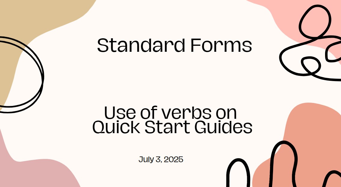 Use of verbs (Quick Start Guides)